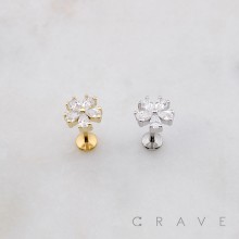 ROUND 5 PETALS CZ FLOWER THEADLESS (PUSH IN) 316L SURGICAL STEEL LABRET SET